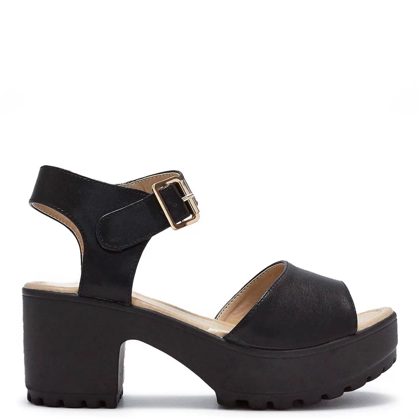 Women'S KOI footwear Black Ankle Strap Chunky Platform Cleated Sandals