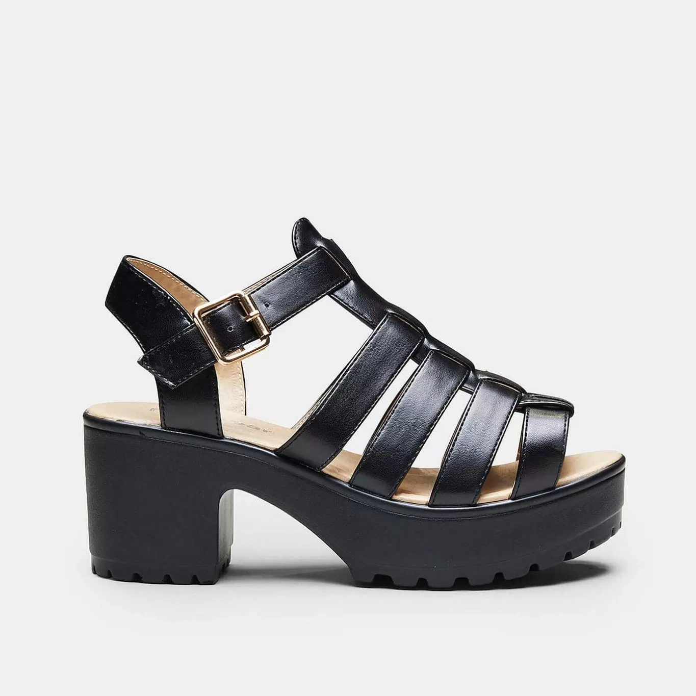 Women'S KOI footwear Black Chunky Platform Cleated Strappy Sandals