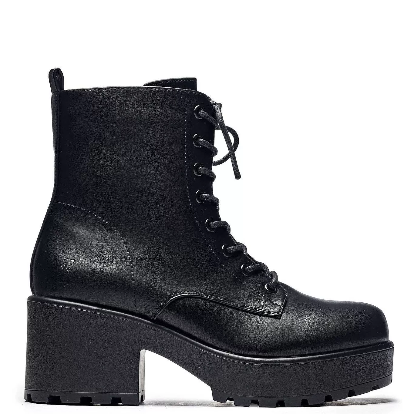 Women'S KOI footwear Black Leather Chunky Platform Military Boots In Size 10