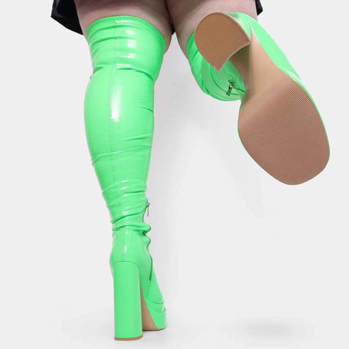 Women'S KOI footwear The Redemption Green Stretch Thigh High Boots