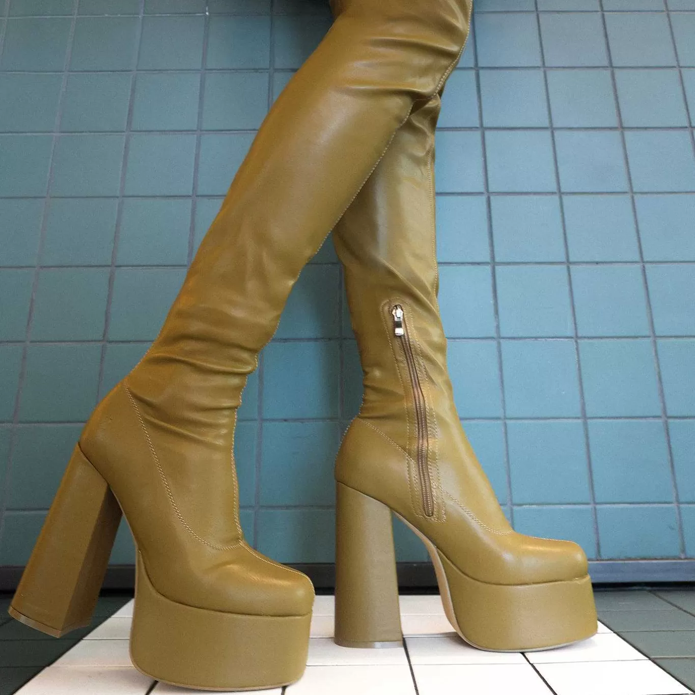 Women'S KOI footwear The Redemption Plus Size Thigh High Boots - Khaki