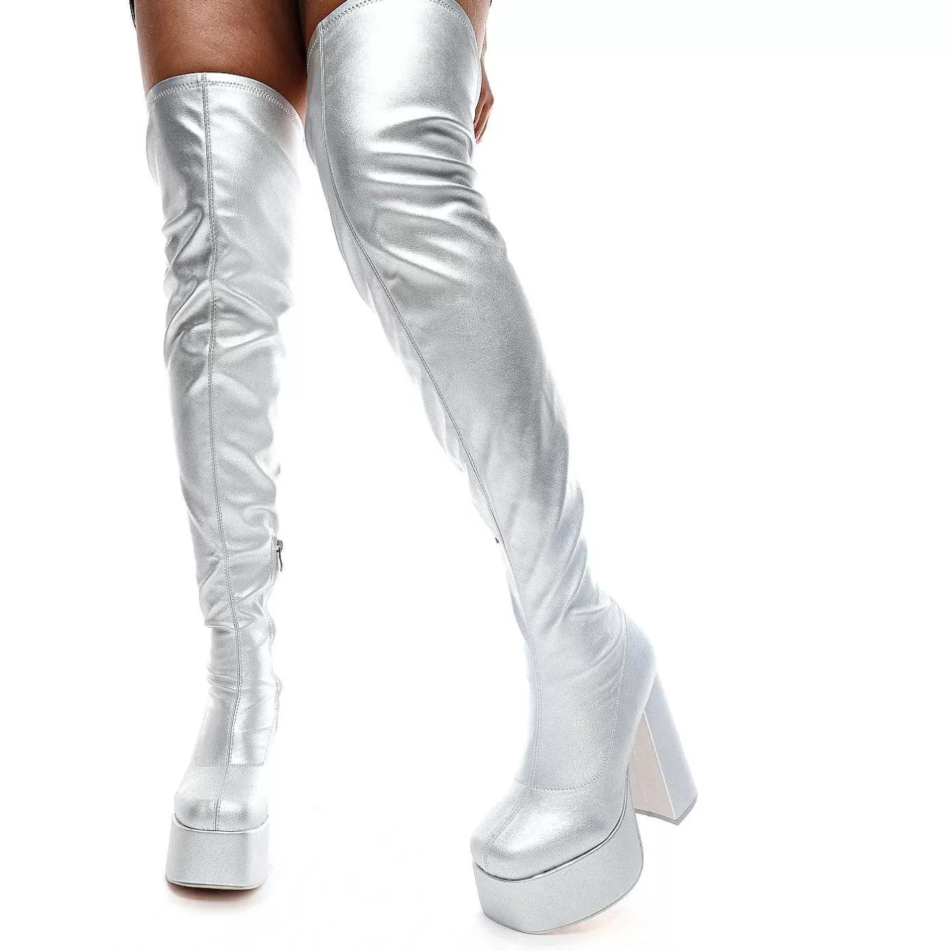Women'S KOI footwear The Redemption Plus Size Thigh High Boots - Silver