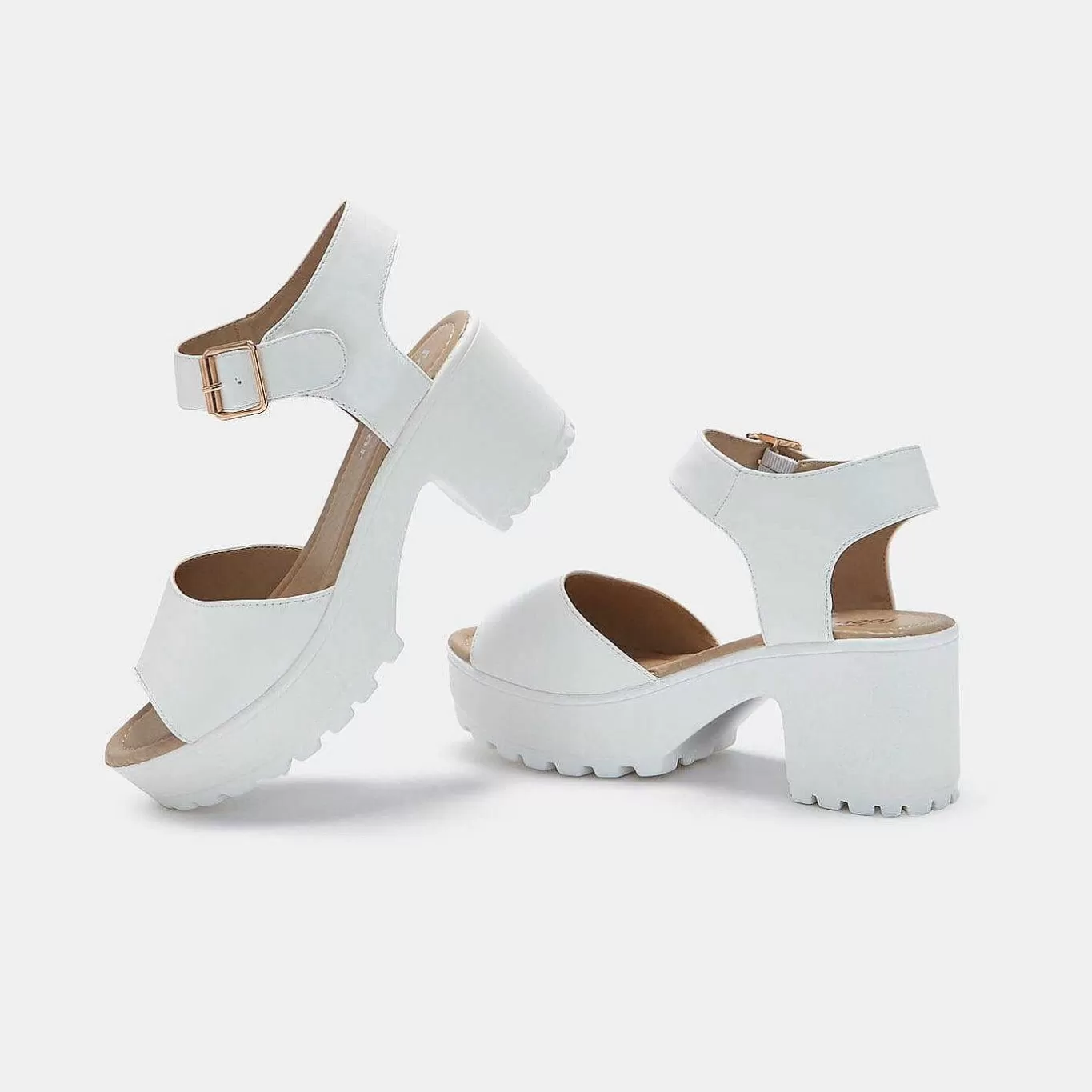 Women'S KOI footwear White Ankle Strap Chunky Platform Cleated Sandals